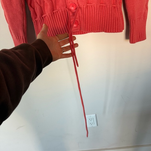 Vintage VTG Style & Co Coral Cable Knit Tie Waist Button Up Cardigan Sweater - Picture 5 of 15